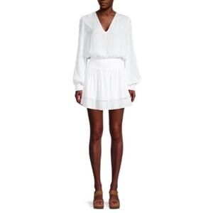 Ramy Brook 'Star Blouson' White Long Sleeve V Neck Dress Size XS - NWT